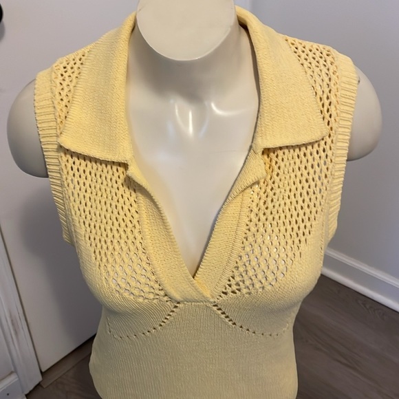 Zara Perforated Mini Yellow Sweater Sleeveless Dress Medium - Picture 6 of 9